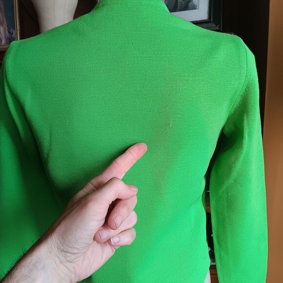 Small Vintage Sweater 1960's Kimberly Neon Green Wool Button-Up Blazer Italy - Picture 6 of 8